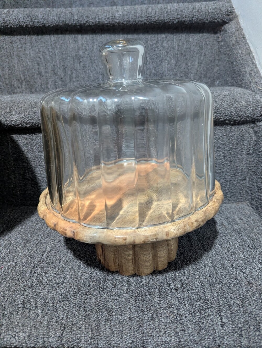 serving dish wood pedestal fluted cloch